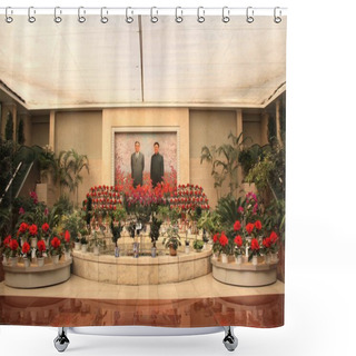Personality  NORTH KOREA, PYONGYANG - SEPTEMBER 24, 2017: Exhibition Of Flowe Shower Curtains