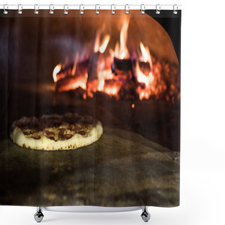 Personality  Close Up View Of Italian Pizza Baking In Brick Oven In Restaurant Shower Curtains