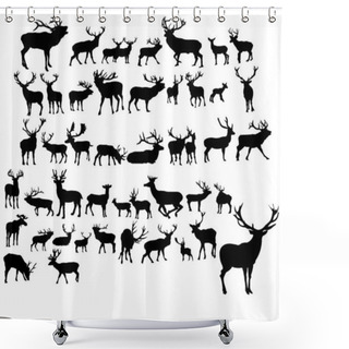 Personality  Set Of Black Deer On White Background  Shower Curtains