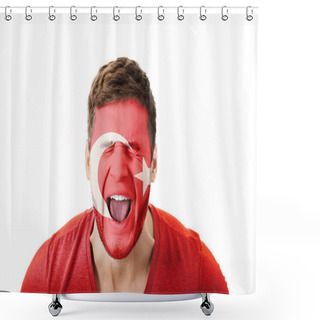 Personality  Screaming Man With Turkish Flag On Face. Shower Curtains