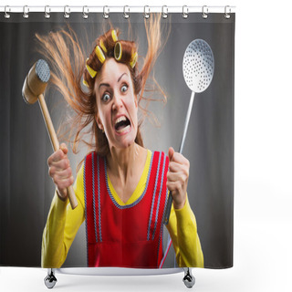 Personality  Crazy Housewife With Kitchen Tools Shower Curtains