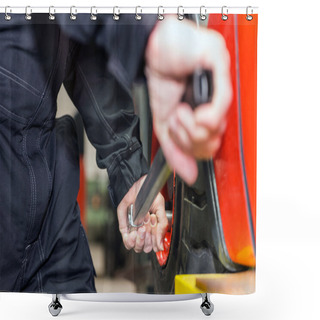 Personality  Man Changing Tyres Shower Curtains