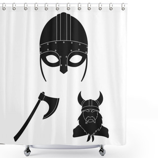 Personality  Vikings And Attributes Black Icons In Set Collection For Design.Old Norse Warrior Vector Symbol Stock Web Illustration. Shower Curtains