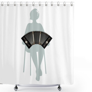 Personality  Woman Silhouette Playing Bandoneon.  Shower Curtains