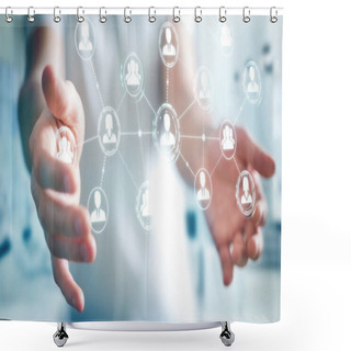 Personality  Businessman Using Social Network Connection 3D Rendering Shower Curtains