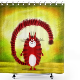 Personality  Red Cat With Tail Over Its Head Shower Curtains