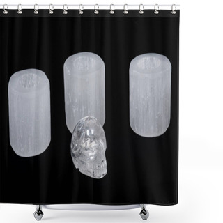 Personality  White Selenite Cylinder Tea Light Holders With Clear Quartz Skull Shower Curtains