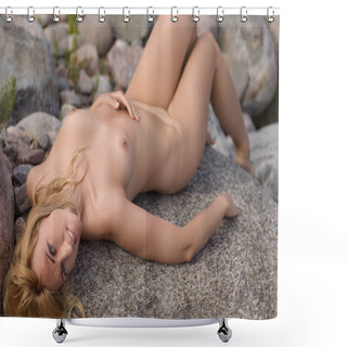 Personality  Young Adult Nude Girl Stands In A Lake Shower Curtains