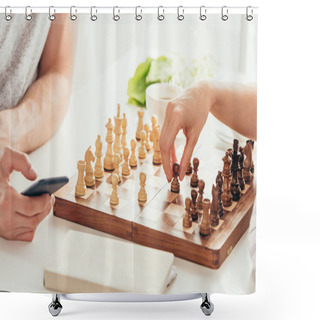 Personality  Young Couple Playing Chess At Home Shower Curtains