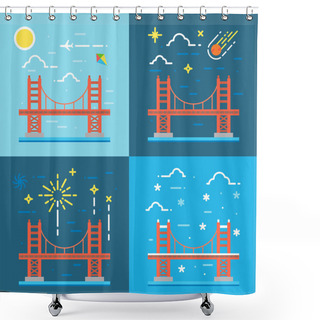 Personality  Bridge, Golden, Gate, Vector, San, Francisco, Illustration, Red, Shower Curtains