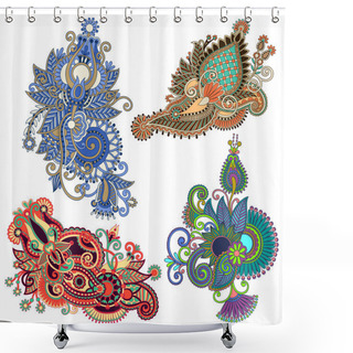 Personality  Original Hand Draw Line Art Ornate Flower Design. Ukrainian Trad Shower Curtains