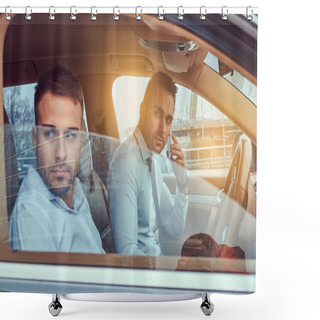 Personality  A Handsome Stylish Businessman And His Driver In A Car. Shower Curtains
