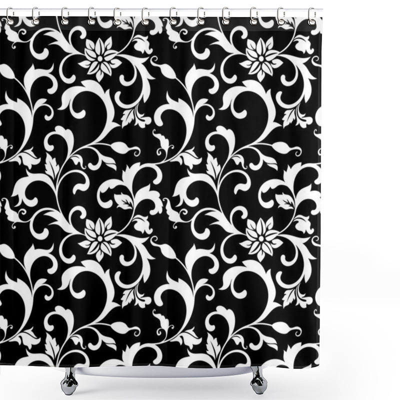 Personality  Elegant seamless pattern with decoration flowers on a black back shower curtains