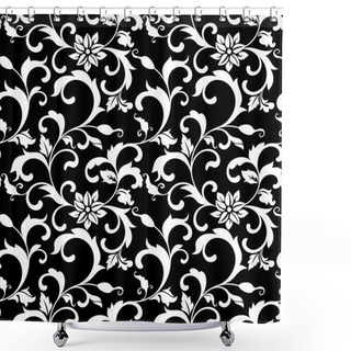 Personality  Elegant Seamless Pattern With Decoration Flowers On A Black Back Shower Curtains