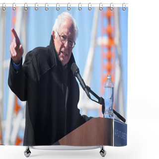 Personality  Presidential Candidate Bernie Sanders Speaks During Rally At Iconic Coney Island Boardwalk In Brooklyn Shower Curtains