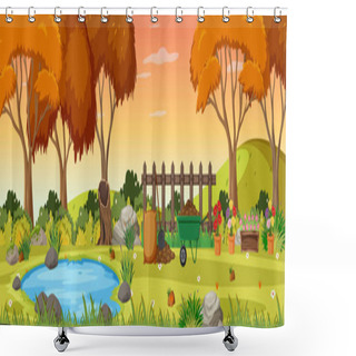 Personality  Autumn Season With Garden At Sunset Time Horizontal Scene Illustration Shower Curtains