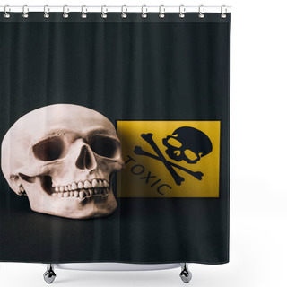 Personality  Skull And Yellow Toxic Sign Isolated On Black Shower Curtains
