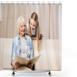 Personality  Grandmother And Girl With Photo Album Shower Curtains