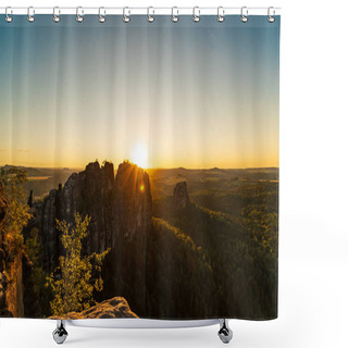Personality  A Beautiful Shot Of The Sun Setting Over The Schrammsteine In Saxon Switzerland Shower Curtains