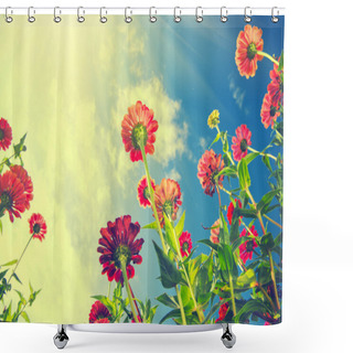 Personality  Autumn Flowers Over Blue Sky.  Shower Curtains