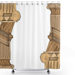 Personality  Vector Antique Greek Amphoras And Columns. Black And White Engraved Ink Art. Frame Border Ornament Square. Shower Curtains