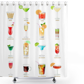 Personality  Collection Of Popular Cocktails On A White Background Shower Curtains