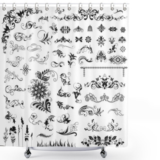 Personality  Set Of Vector Floral Elements Shower Curtains