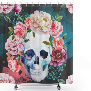 Personality  Watercolor Skull Shower Curtains