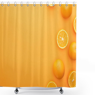 Personality  Top View Of Ripe Juicy Whole Oranges And Slices On Colorful Background Shower Curtains