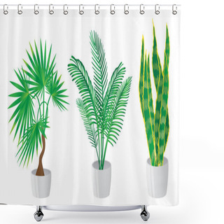 Personality  Set Of Decorative House Plants In Pots. Vector Illustration In Flat Cartoon Style. Shower Curtains