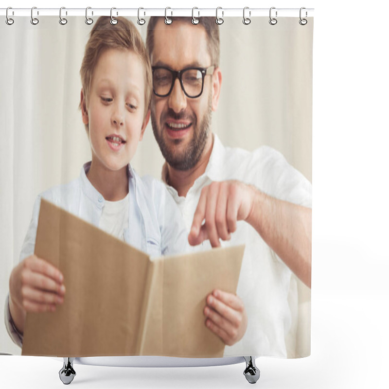 Personality  Son With Father Reading Book Shower Curtains