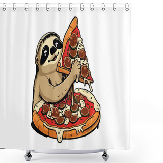 Personality  Sloth Eating Pizza Vector Shower Curtains