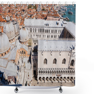 Personality  VENICE, ITALY - SEPTEMBER 24, 2019: High Angle View Of Cathedral Basilica Of Saint Mark And Palace Of Doge In Venice, Italy  Shower Curtains