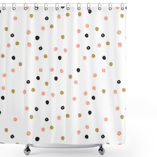 Personality  Vintage Hand Drawn Doodle Seamless Pattern With Black, Pink And Gold Dots.  Shower Curtains