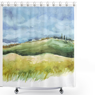Personality  Field And Forest. Watercolor Background Shower Curtains