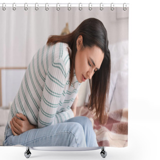 Personality  Young Woman With Appendicitis At Home Shower Curtains