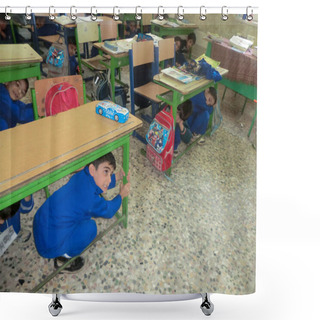 Personality  Earthquake Maneuver Elementary School Boys. Earthquake Maneuver In Elementary School Boys. Teaching Students To Reduce Earthquake Damages In Iranian Schools.nn Shower Curtains