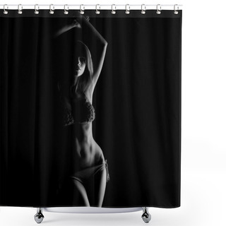 Personality  Black And White Silhouette Of Young, Sporty And Sexy Woman In Lingerie Shower Curtains