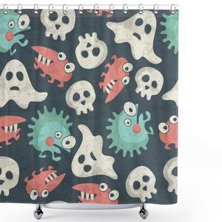 Personality  Halloween Seamless Pattern With Spooky Monsters, Ghosts And Skulls Shower Curtains
