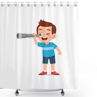 Personality  Little Boy Standing And See Using Telescope Shower Curtains