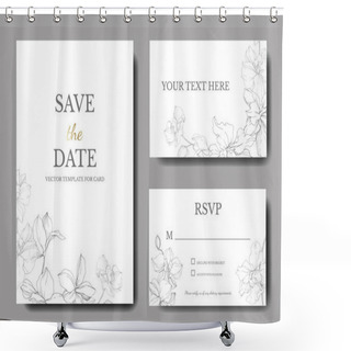 Personality  Wedding Cards With Floral Decorative Borders. Beautiful Orchid Flowers. Thank You, Rsvp, Invitation Elegant Cards Illustration Graphic Set. Shower Curtains