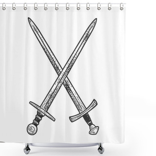 Personality  Crossed Swords Sketch Engraving Vector Illustration. T-shirt Apparel Print Design. Scratch Board Imitation. Black And White Hand Drawn Image. Shower Curtains