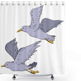 Personality  Vector Sky Bird Seagull Isolated. Black And White Engraved Ink Art. Isolated Seagull Illustration Element. Shower Curtains
