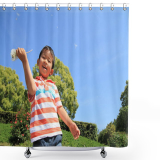 Personality  Japanese Boy Blowing Dandelion Seeds (4 Years Old) Shower Curtains