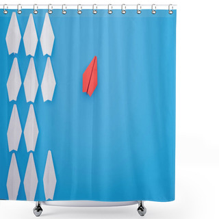 Personality  Flat Lay With White And Red Paper Planes On Blue Shower Curtains