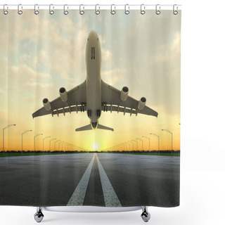 Personality  Takeoff Plane In Airport At Sunset Shower Curtains