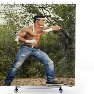 Personality  Fit Male On A Fighter Position Shower Curtains