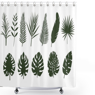 Personality  Monochrome Leaves Of Different Tropical Plants. Shower Curtains