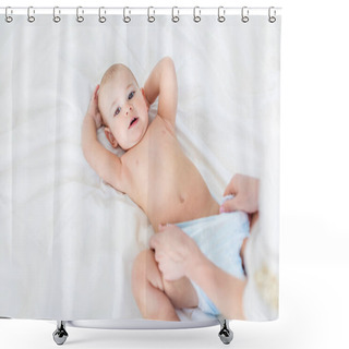 Personality  Mother Changing Diaper Of Baby Boy Shower Curtains