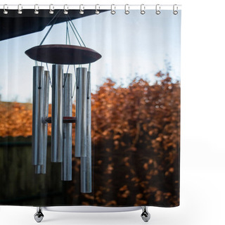 Personality  Metal Wind Chimes Decor Hanging In A Garden With Autumn Or Fall Colours Shower Curtains